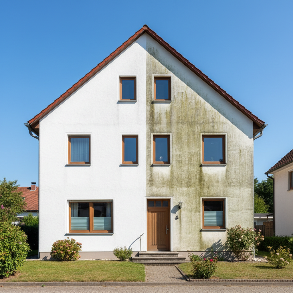 Halb gereinigte Fassade
